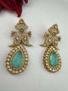 Blue Green and Gold, Doublet Stone Chandelier Long Earrings, Bridal, Moissanite, CZ, Designer jewelry