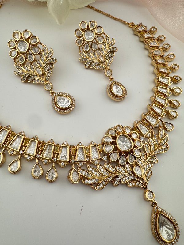 Moissanite Kundan Gold necklace set, Indian Bridal Jewelry set