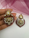 Amrapali inspired, Matt Gold with uncut kundan and CZ chandbali earrings