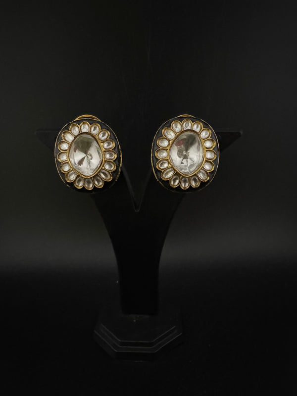 Kundan Enamel Big Stud Earrings, designer Inspired, Indian jewelry
