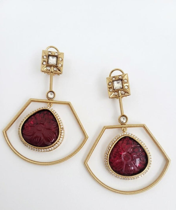Amrapali inspired, Matt Gold with uncut kundan and CZ chandbali Drop earrings, Indian Jewelry