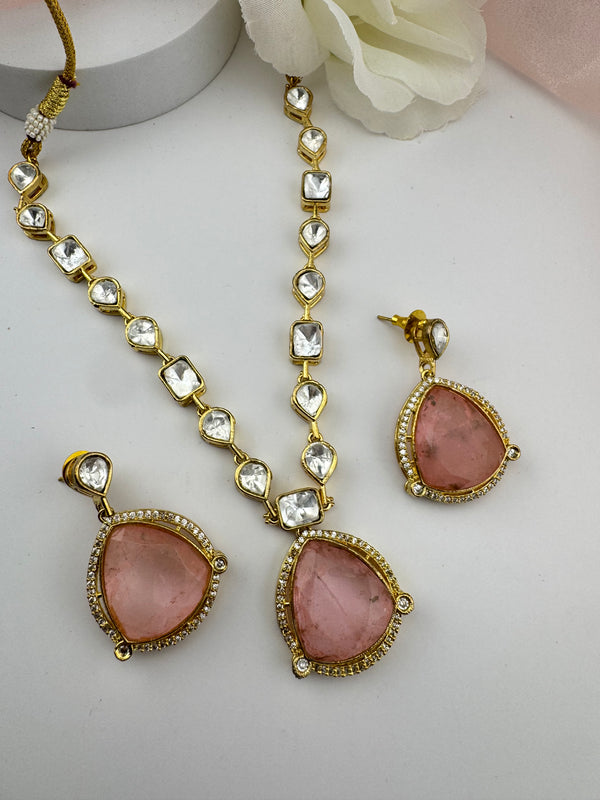 Kundan, Polki, CZ, Doublet Stones Golden necklace set, kundan haar, everyday wear jewelry