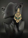 Green and Gold, pacchi Kundan, Pearls Chandelier Long Earrings, Bridal, Moissanite, CZ, Designer jewelry