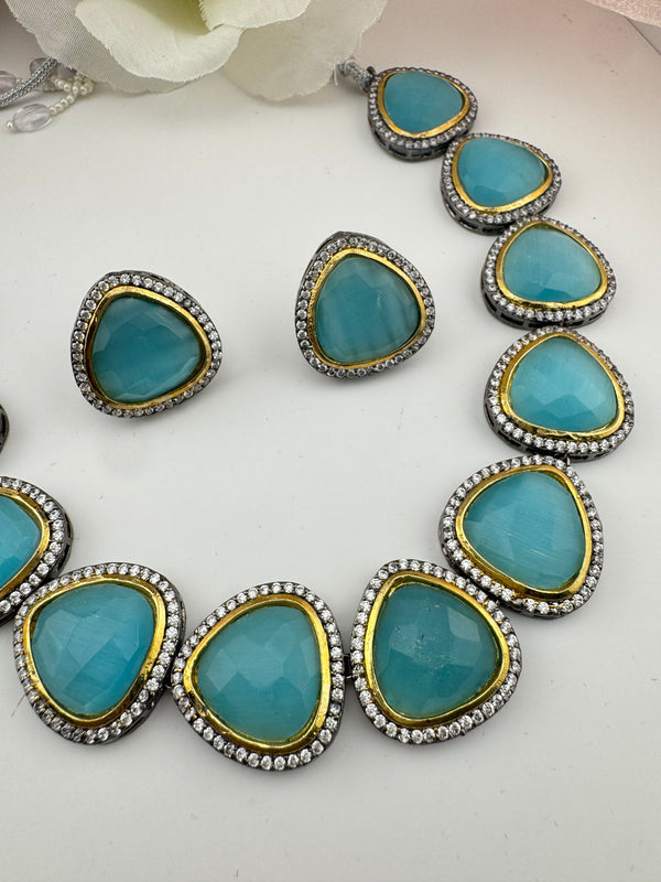 Stones, CZ Gold Plated Collar necklace set, Indian Bridal Jewelry set