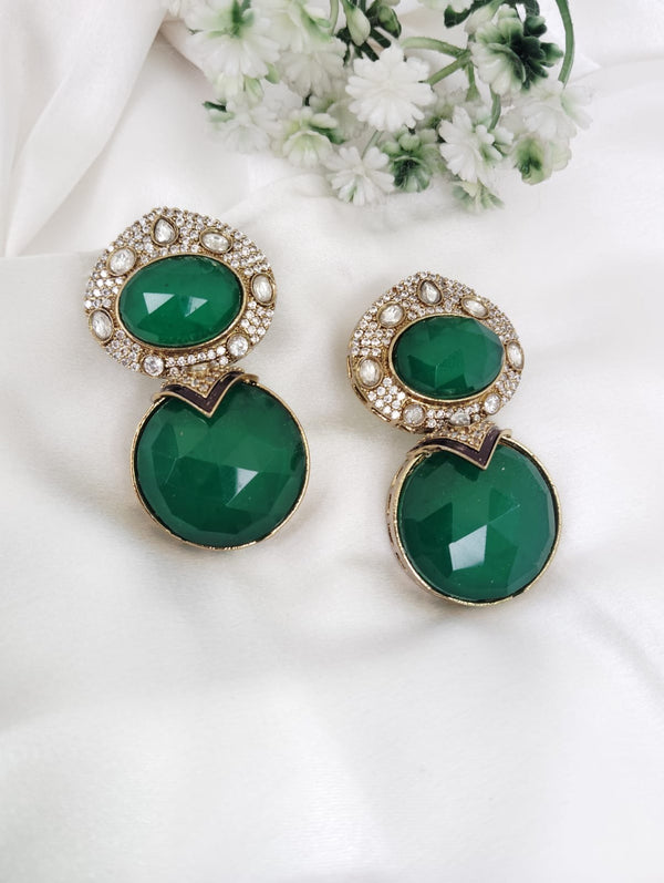 Designer inspired, Doublet stone uncut kundan and CZ chandbali Drop earrings, Indian Jewelry