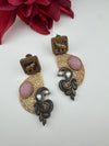 Antique Gold, Oxidized, Carved Stones Chandbali Dangle Earrings, Amrapali inspired Designer jewelry