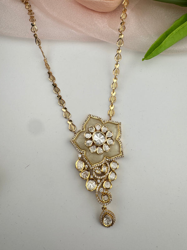 Kundan, CZ, MOP Pendant Necklace Set with Earrings, Everyday Wear Jewelry