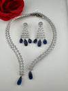 Crystals and CZ Diamond Statement front openable Hasli Necklace Set, Silver Plated Collar set