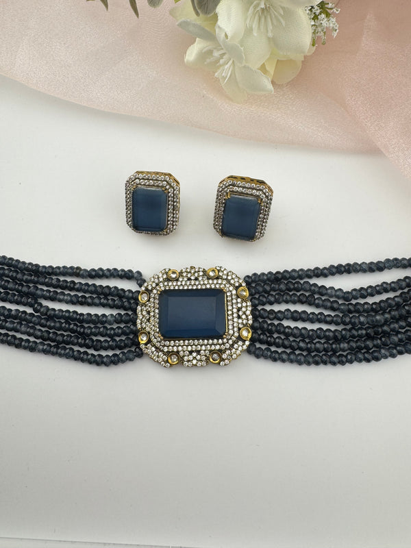 Hydro beads, CZ, Stones Choker necklace set, Indian Bridal Jewelry, chic set