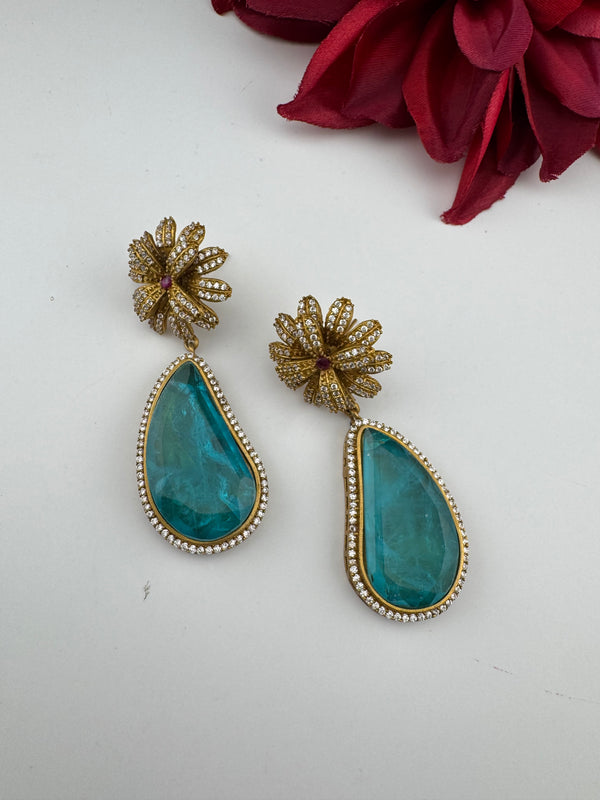 CZ and Gold, Doublet Stone Chandelier Drop Earrings, Bridal, Designer jewelry