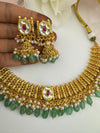 Rajwadi Gold necklace set with jhumka, in kundan and pearls, Indian Bridal Jewelry set