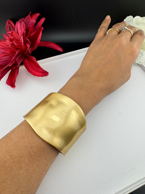 Brushed finished Gold Chunky Cuff Bracelet Bangle, Anti Tarnish, fits sizes upto 2.6"