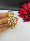 Moissanite Kundan, Pearl, CZ Designer Bracelet Bangle, Matt Gold Polish (Fits upto 2.6" Wrist)