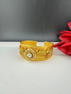 Moissanite Kundan, CZ, pearl Peacock Cuff Bracelet Bangle, Gold Polish Bangle (Fits 2.6" Diameter)