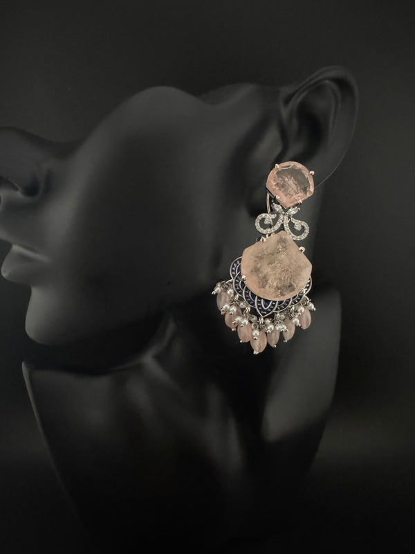 Pink and Gold, Doublet Stone Chandelier Drop Earrings, Bridal, CZ, Designer jewelry