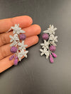 Cubic Zirconia, Diamond nano setting, flower, Victorian Dangle earrings, Indian Jewelry