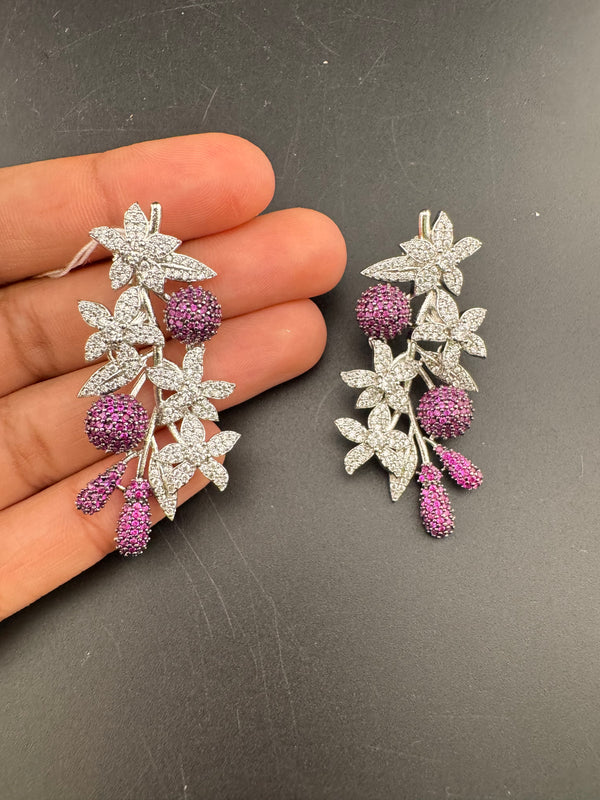 Cubic Zirconia, Diamond nano setting, flower, Victorian Dangle earrings, Indian Jewelry