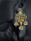 Amrapali inspired Matt Gold, Stone, Enamel, Pearl Oversized ChandBali Jhumka Earrings, designer jewelry