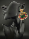 Gold and Green Carved stone, pacchi Kundan, Pearls Chandelier Chandbali Earrings, Bridal Designer jewelry