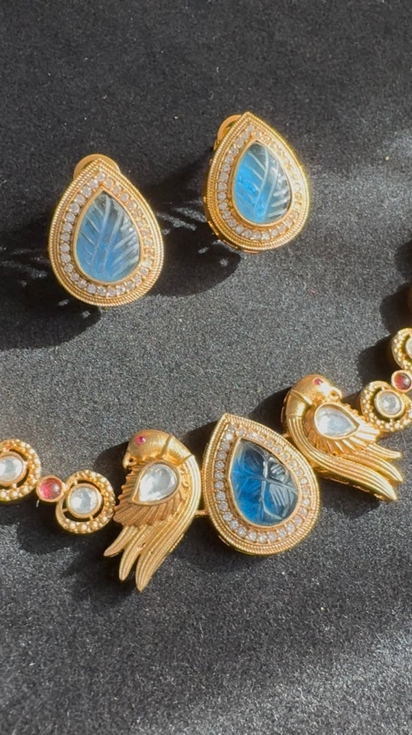 Kundan, Moissanite, Stone Amrapali choker necklace set, Indian Bridal Jewelry