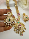 Rajwadi Kundan Enamel Pearl Gold Necklace Set, Indian Bridal Rani Haar