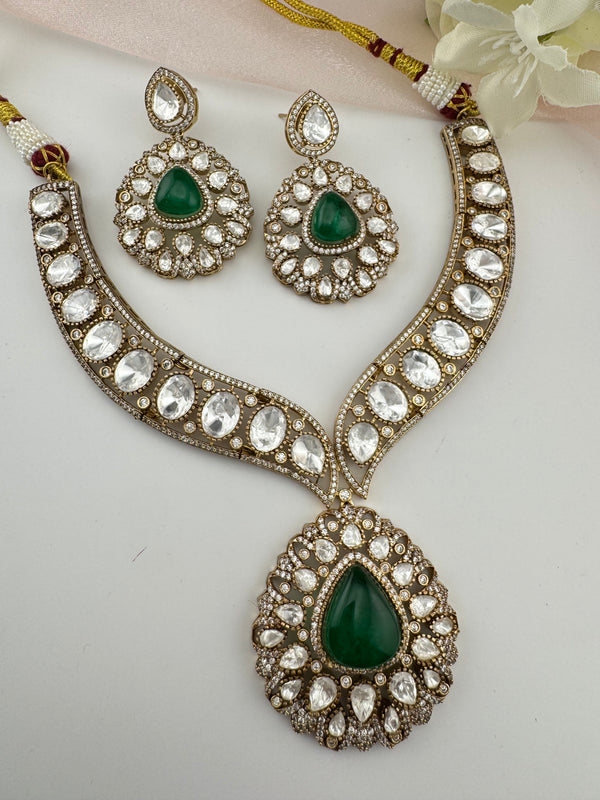 Doublet Stones, CZ, Moissanite, Kundan Gold Plated necklace set, Indian Bridal Jewelry set