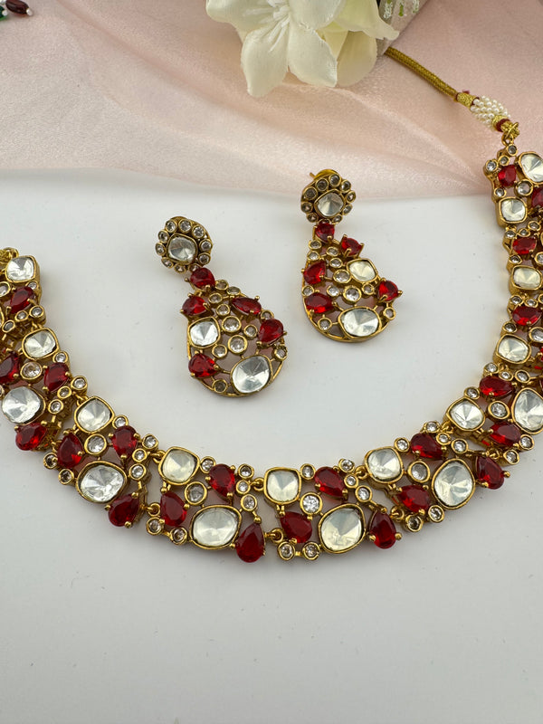 Stones, CZ, Kundan Gold necklace set, Indian Bridal Jewelry set