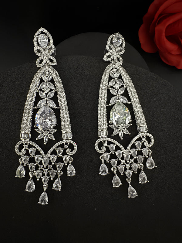 Premium Cubic Zirconia Crystals Chandelier earrings is designer Inspired, Statement Long sleek earring, Bridal, Party, Wedding jewelry, chic