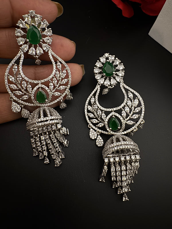 Premium Cubic Zirconia Chandbali humka earrings is designer Inspired, Statement Long earring, Bridal, Party, Wedding jewelry, chic, Indian