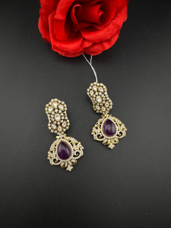 CZ, Kundan, Doublet Stone Chandelier Drop Earrings, Bridal, Moissanite, Designer jewelry