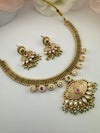 Rajwadi kundan, Enamel, stones, pearls Gold necklace set, Indian Bridal Jewelry set