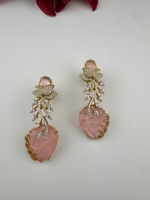 Pink and Gold, Doublet Stone Chandelier Drop Earrings, Bridal, CZ, Designer jewelry