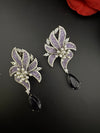 Premium Nano Setting Cubic Zirconia Pearl Oversized Studs earrings in leaf shape, stylish, designer Statement Big earring/Bridal Bridesmaid