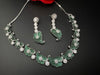 Nano Setting CZ Diamond Statement Green Necklace Set, White Gold Plated Choker, nature inspired