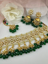 Choker necklace set with jhumka and tikka in kundan, pearls, Indian Bridal Jewelry set