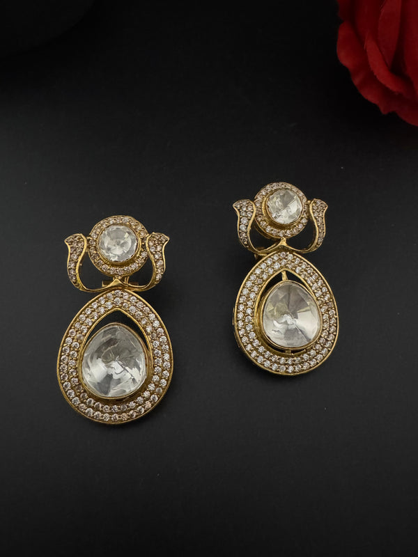 Victorian Uncut Kundan, CZ details is Tyaani Inspired designer earringsDrop Earrings