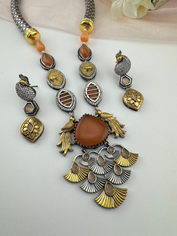 Amrapali inspired, oxidized, CZ, Stone Fusion Long necklace set, Rani haar, everyday wear jewelry