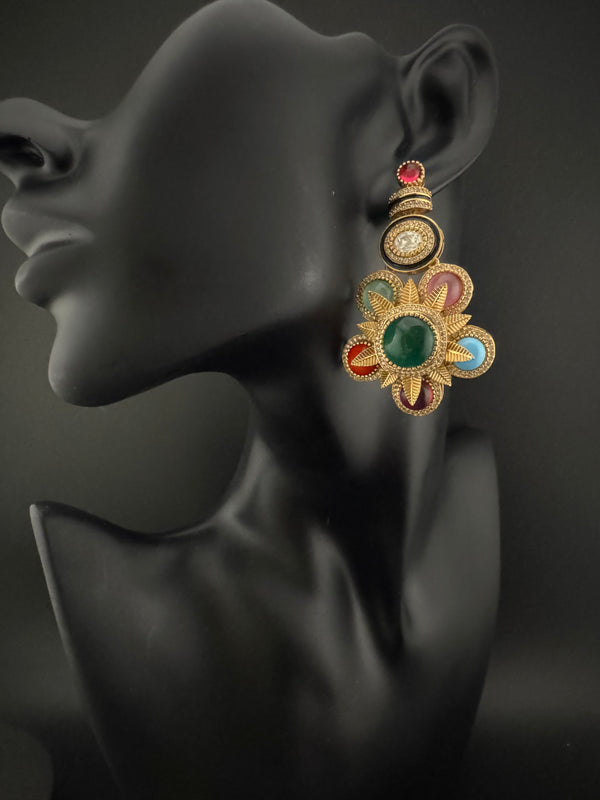 Kundan, stone, cuboz Zirconia Sabyasachi inspired Chandbali Chandelier long earring, designer jewelry