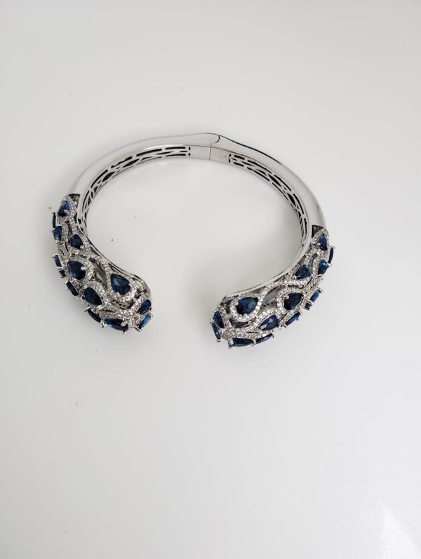 Openable Designer Cuff Bracelet with CZ Stones, Brass Bangle Fits 2.6"