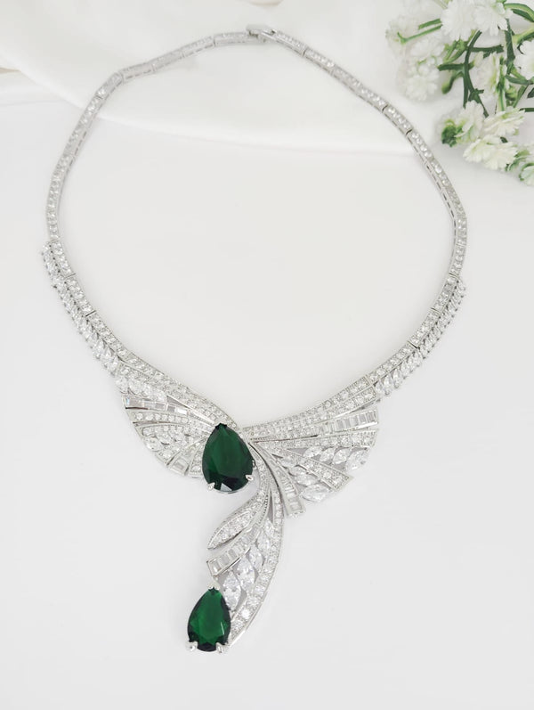 Swarovski Crystals and CZ Diamond all over Necklace Set, White Gold Plated set
