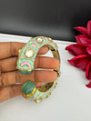 Moissanite Kundan, Enamel, CZ Adjustable Bracelet Bangle Kada, Gold Polish Designer Bangle