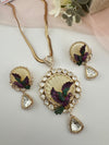 Kundan, CZ, MOP, Uncut Polki Long Pendant necklace set, 3D Pendant, everyday wear jewelry