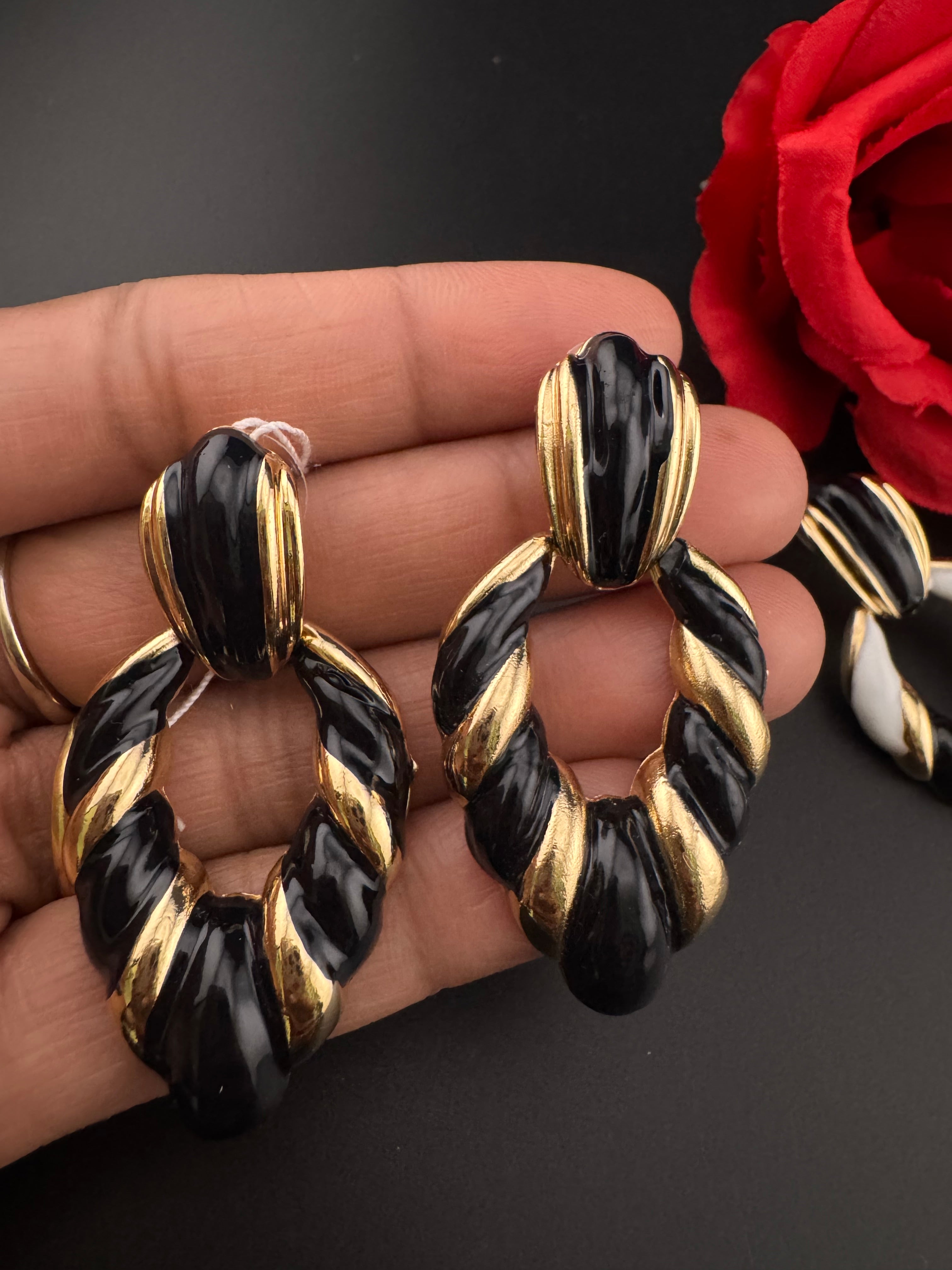 High Quality Premium Enamel and gold Designer Drop Earrings