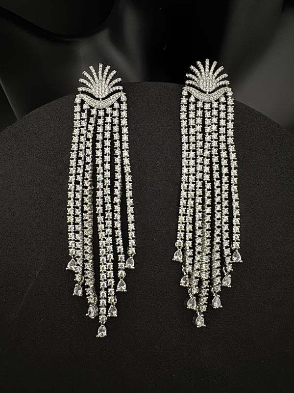Premium Cubic Zirconia Chandelier extra long earrings, sun style long CZ tassel, Statement Long earring, Bridal, Party, Wedding jewelry
