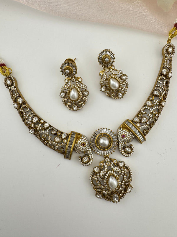 Kundan, CZ, Pearl Gold Plated necklace set, Indian Bridal Jewelry set