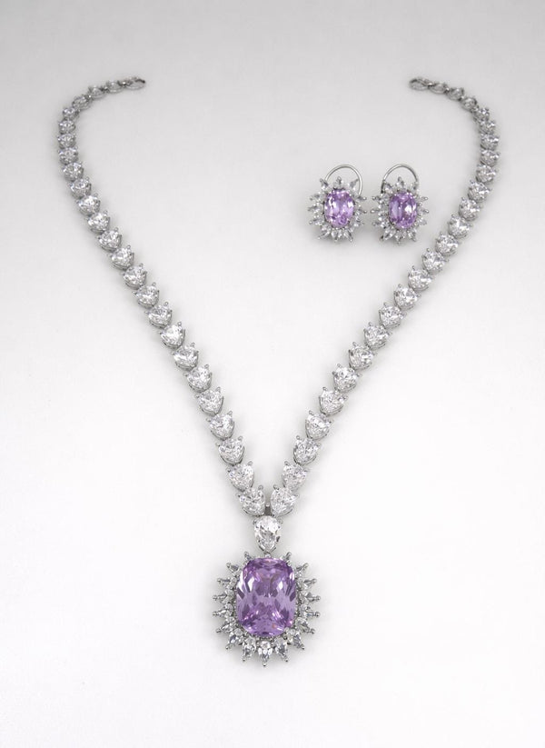 Swarovski Crystals and CZ Diamond all over Necklace Set, White Gold Plated set
