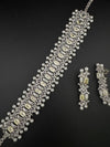 Step cut Crystals and CZ Diamond Statement Necklace Set, White Gold Plated Choker set