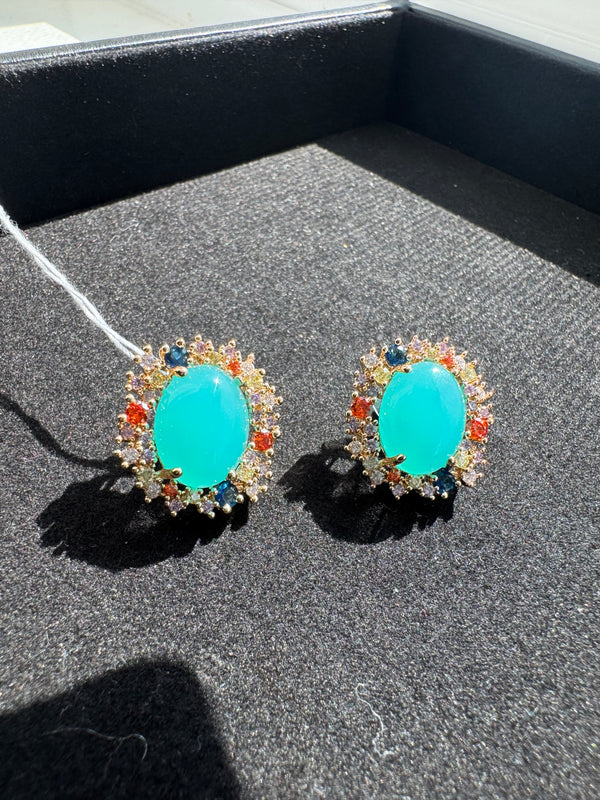 Gold Polish Doublet Stone Stud Earrings, Cubic Zirconia, AD, CZ, Indian Jewelry