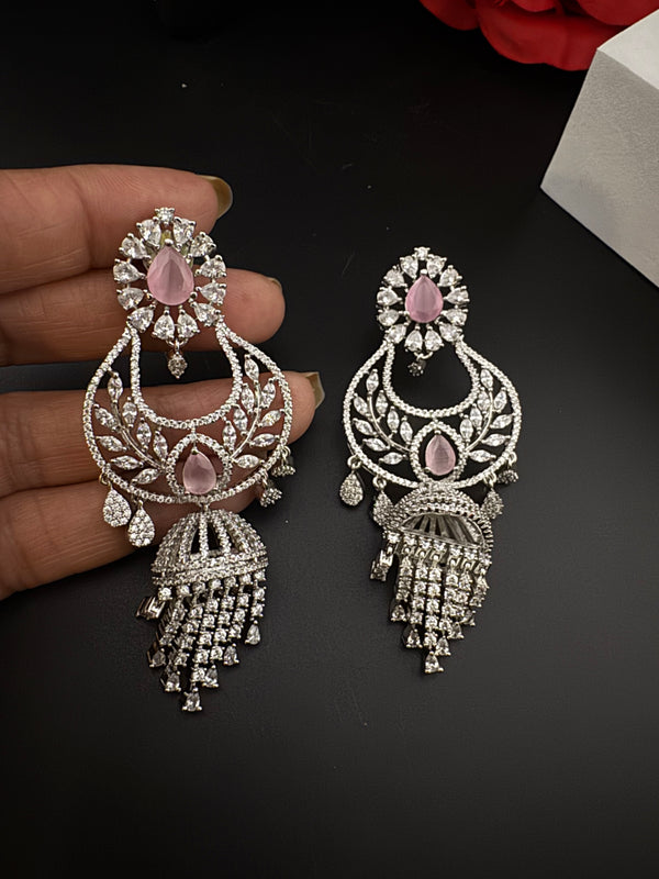 Premium Cubic Zirconia Chandbali humka earrings is designer Inspired, Statement Long earring, Bridal, Party, Wedding jewelry, chic, Indian