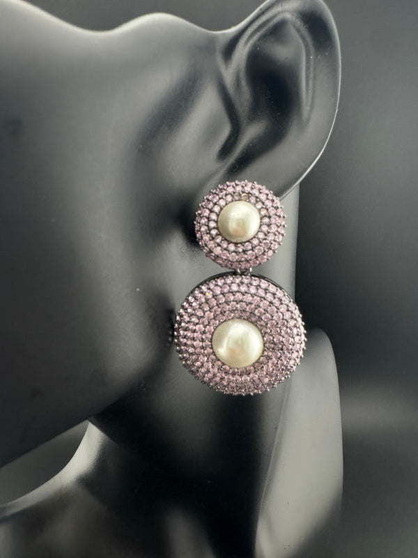 Cubic Zirconia, Diamond nano setting, pearls, Victorian Dangle earrings, Indian Jewelry